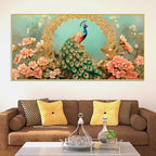 Beautiful Royal Blue Peacock in Pink Blossom Garden Canvas Wall Painting