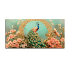 Beautiful Royal Blue Peacock in Pink Blossom Garden Canvas Wall Painting