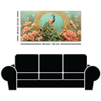 Beautiful Royal Blue Peacock in Pink Blossom Garden Canvas Wall Painting