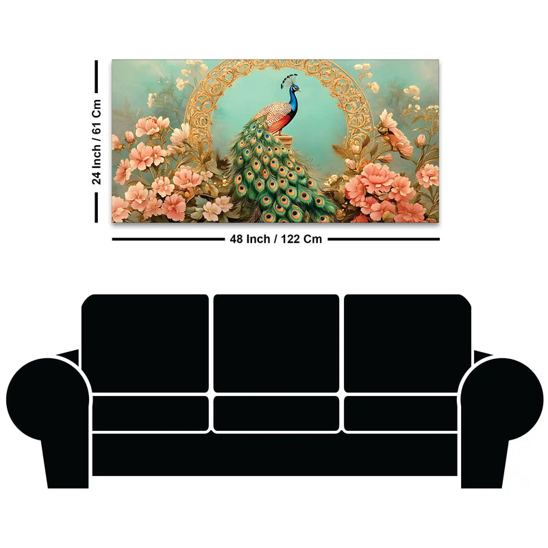 Beautiful Royal Blue Peacock in Pink Blossom Garden Canvas Wall Painting