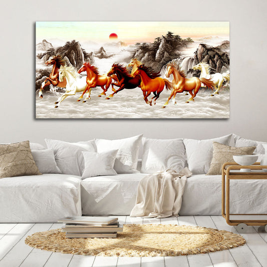 Beautiful Running Horses at Sunset Premium Canvas Wall Painting