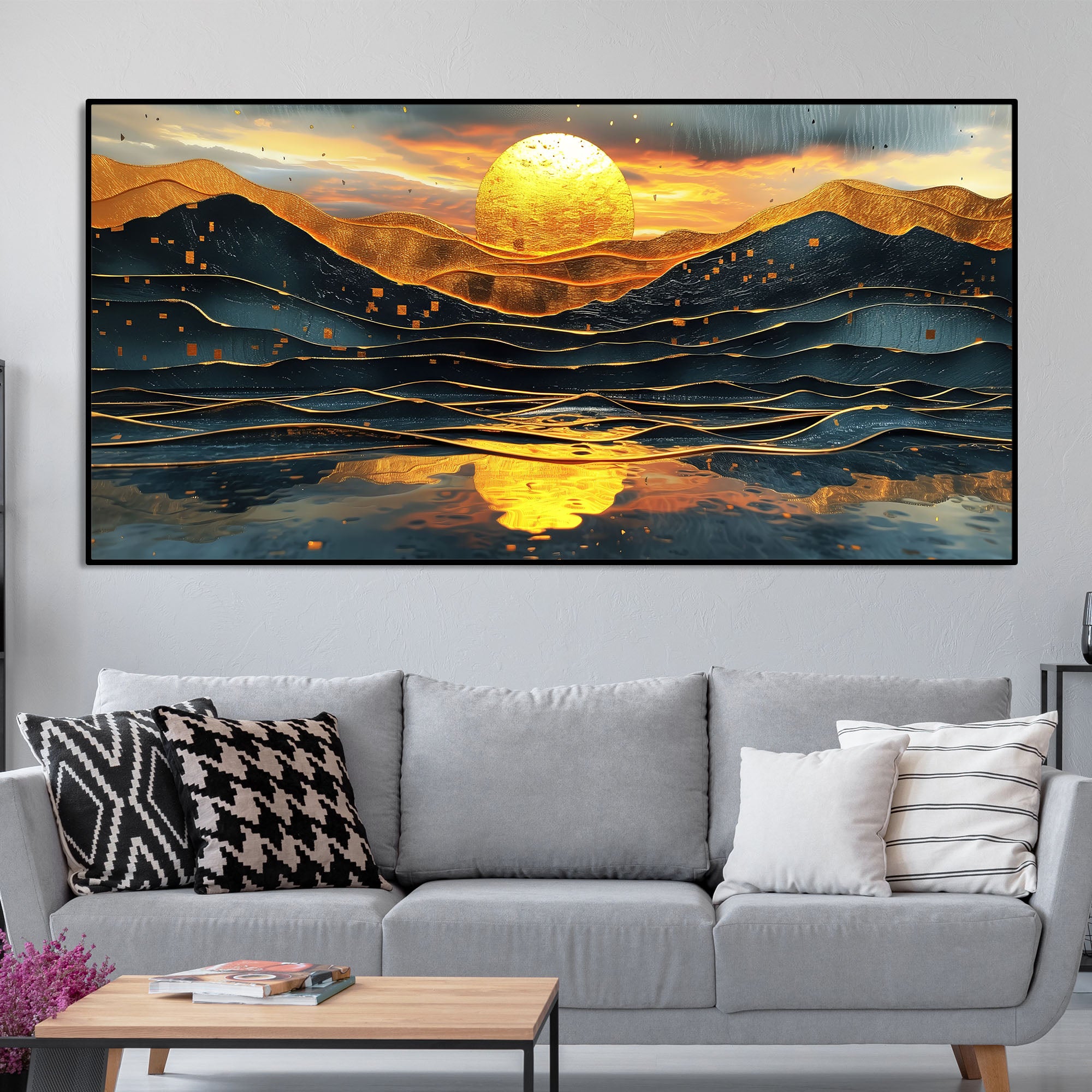 Beautiful Scenery of Mountain At Sunset Canvas Wall Painting