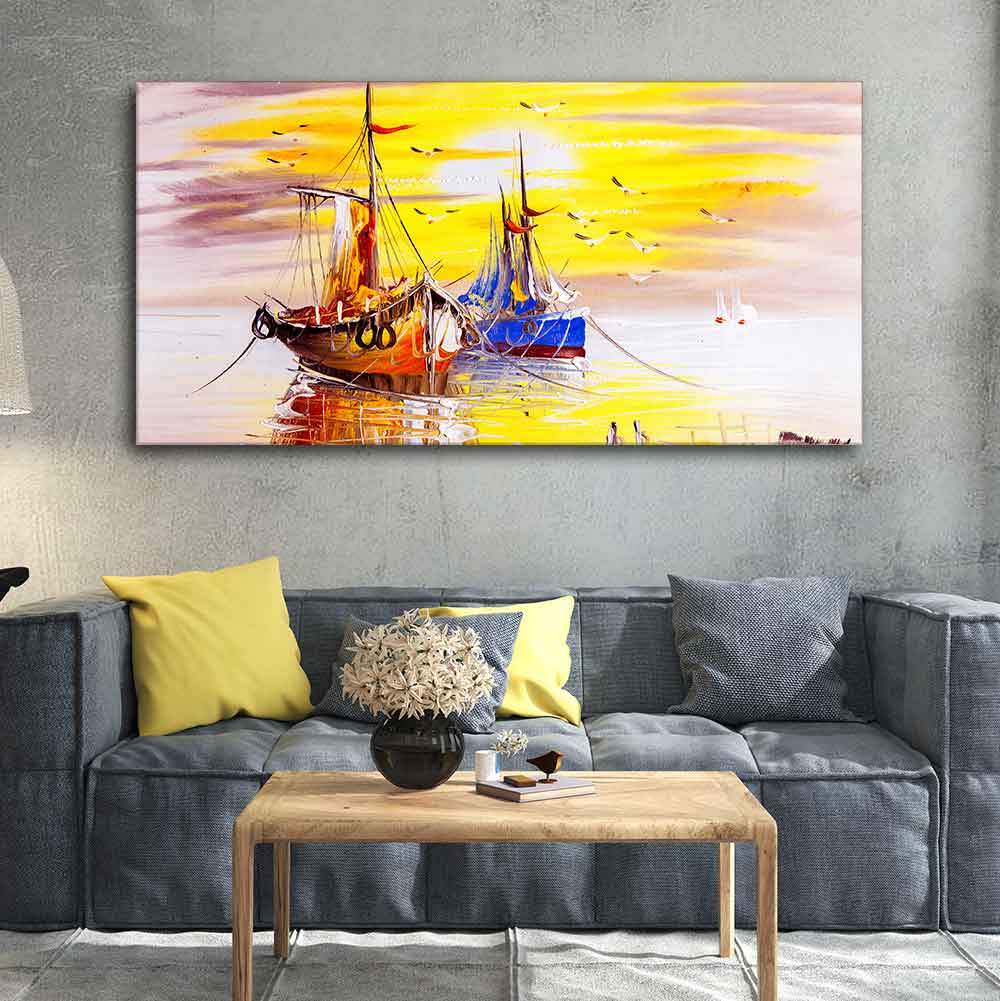 Blue Sea Ship Painting