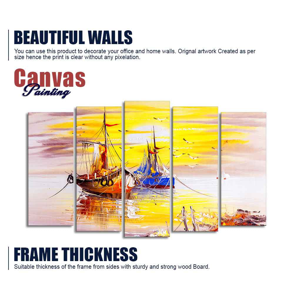 Beautiful Scenery of Sailing Ship on the Ocean Wall Painting Set of Five