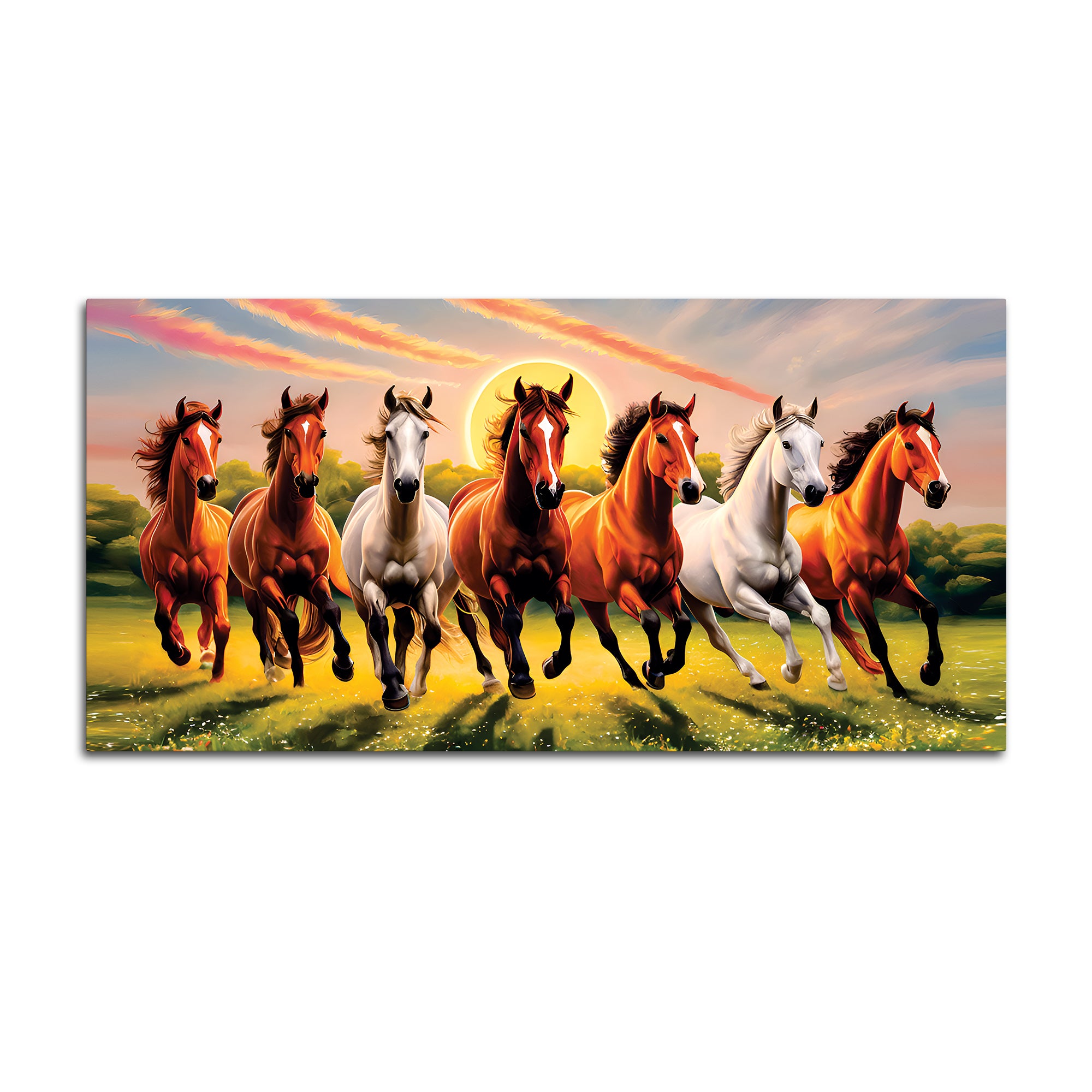Beautiful Scenery of Seven Horses Canvas Wall Painting