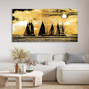 Beautiful Seascape with Boats Canvas Wall Painting