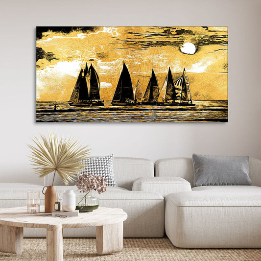 Beautiful Seascape with Boats Canvas Wall Painting