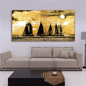 Beautiful Seascape with Boats Canvas Wall Painting