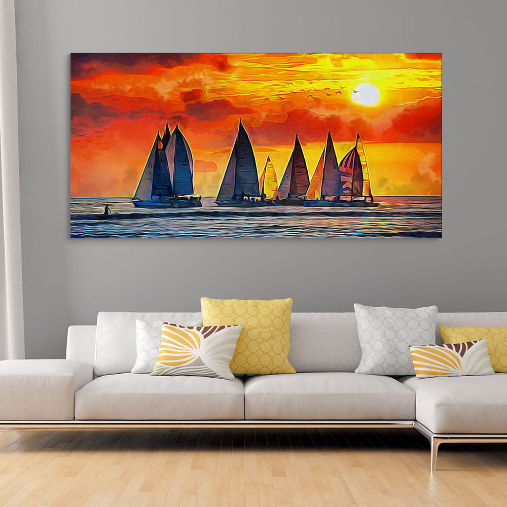 Beautiful Seascape with Sunset Canvas Wall Painting