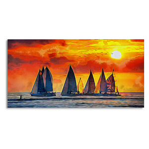 Beautiful Seascape with Sunset Canvas Wall Painting