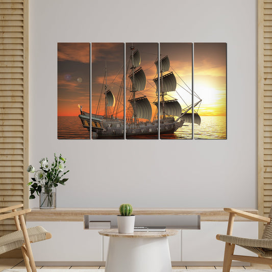 Beautiful Ship in the Sea Canvas Wall Painting 5 Pieces