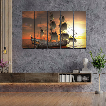 Beautiful Ship in the Sea Canvas Wall Painting 5 Pieces