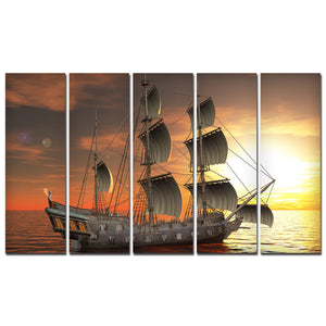 Beautiful Ship in the Sea Canvas Wall Painting 5 Pieces