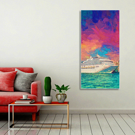 Beautiful Ship in the Sea Scenery Premium Canvas Wall Painting