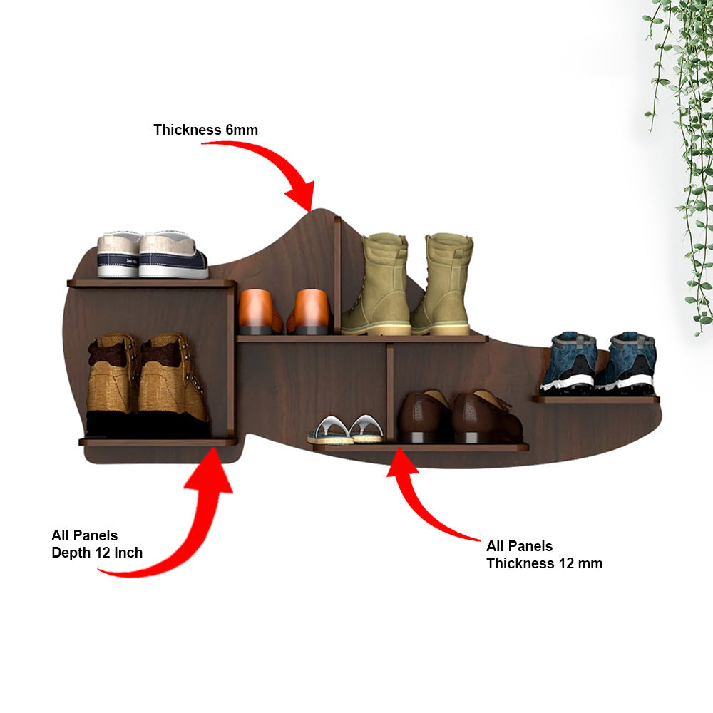 Beautiful Shoe Shape Designer Wooden Wall Shelf /Men's Shoe Shelf, Walnut Finish