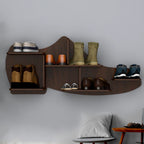 Beautiful Shoe Shape Designer Wooden Wall Shelf /Men's Shoe Shelf, Walnut Finish