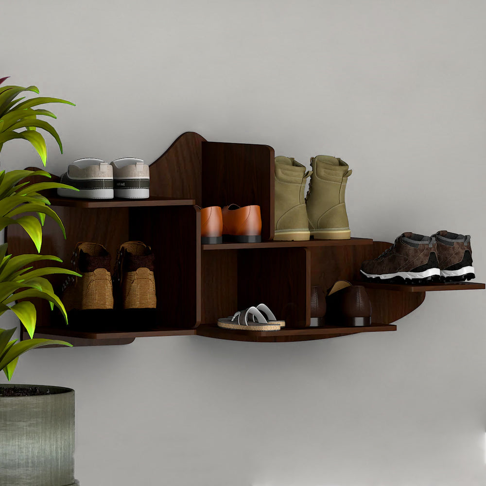 Beautiful Shoe Shape Designer Wooden Wall Shelf /Men's Shoe Shelf, Walnut Finish