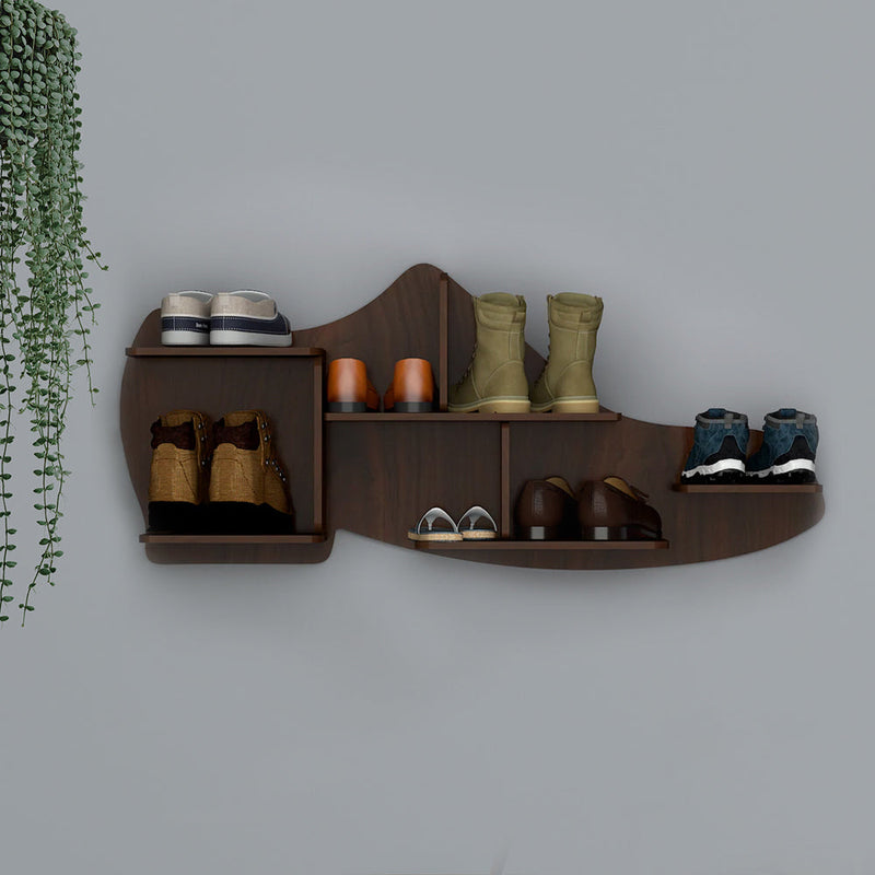 Beautiful Shoe Shape Designer Wooden Wall Shelf /Men's Shoe Shelf, Walnut Finish