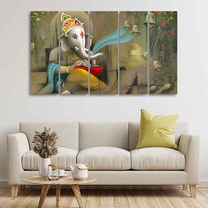 Beautiful Shree Ganesh Premium Wall Painting Set of Five