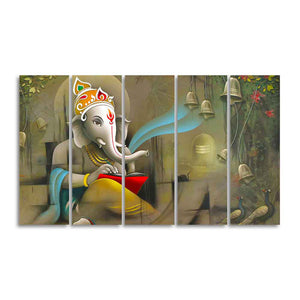 Beautiful Shree Ganesh Premium Wall Painting Set of Five