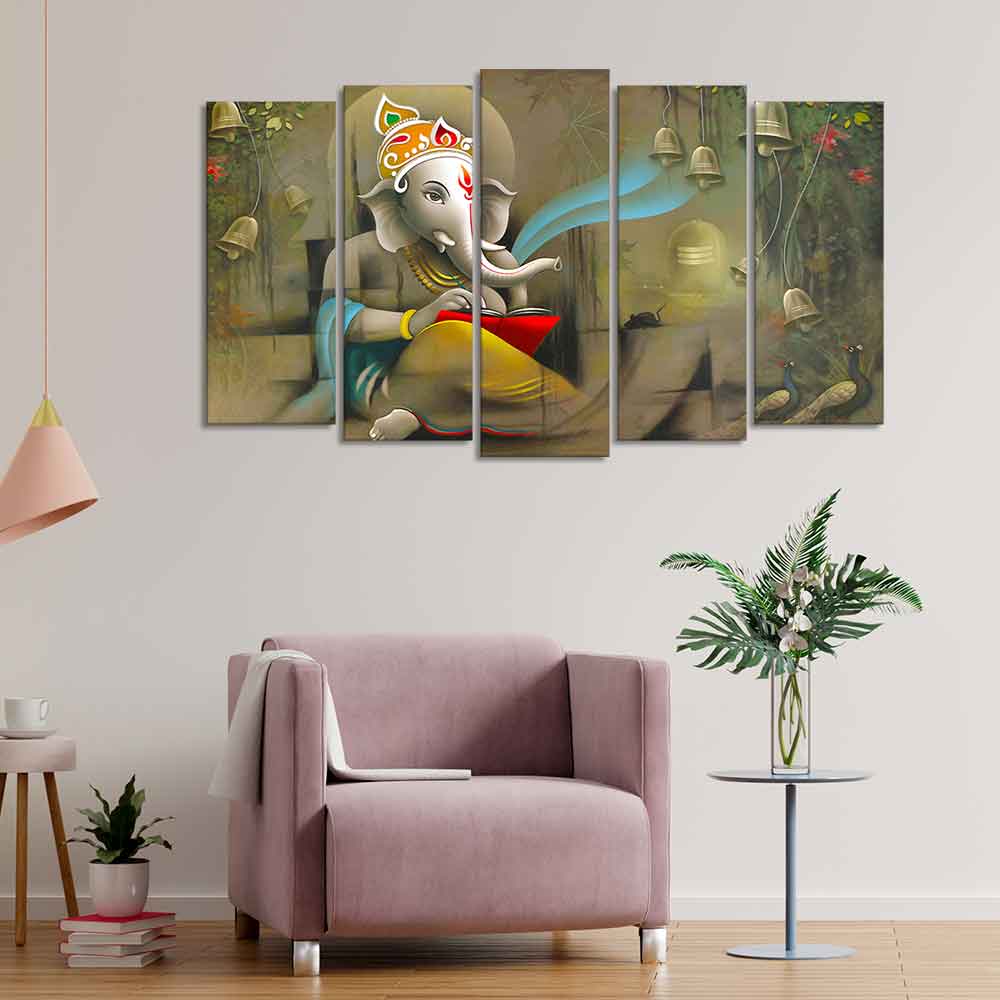 Beautiful Shree Ganesh Premium Wall Painting Set of Five Pieces