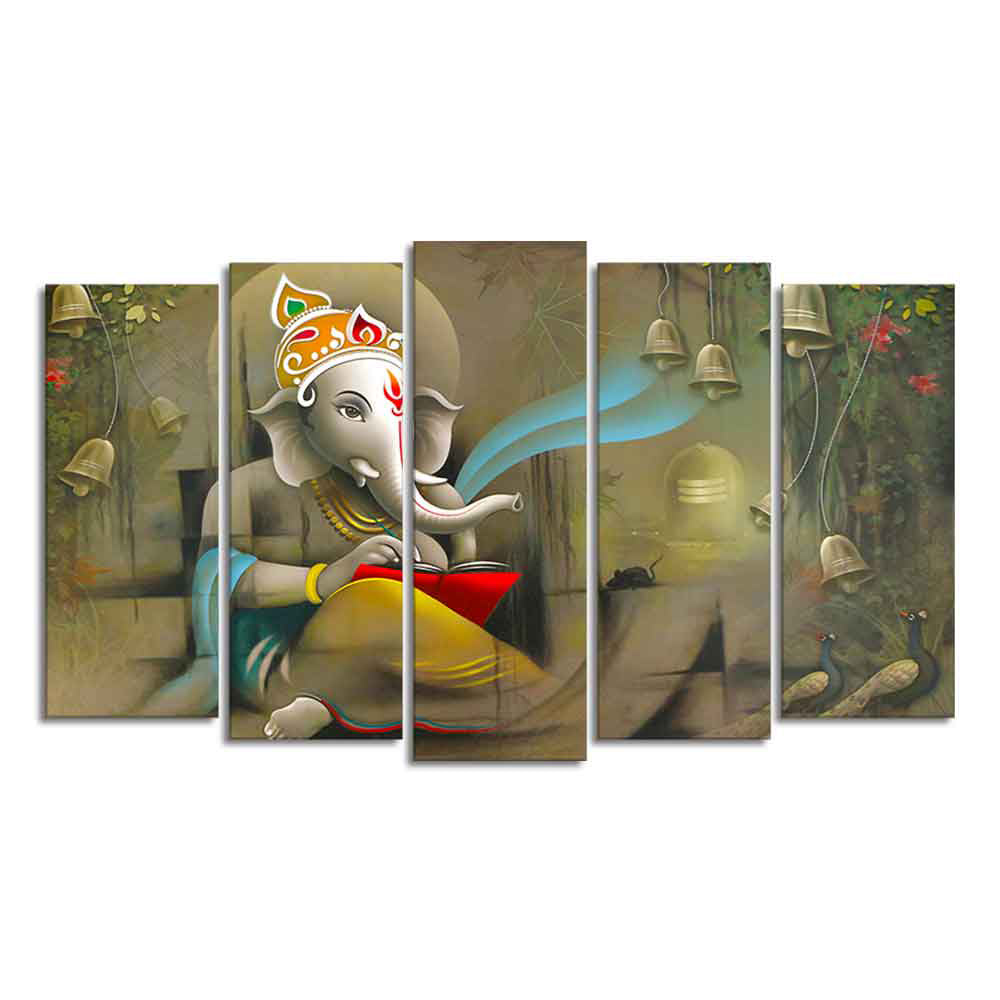 Beautiful Shree Ganesh Premium Wall Painting Set of Five Pieces