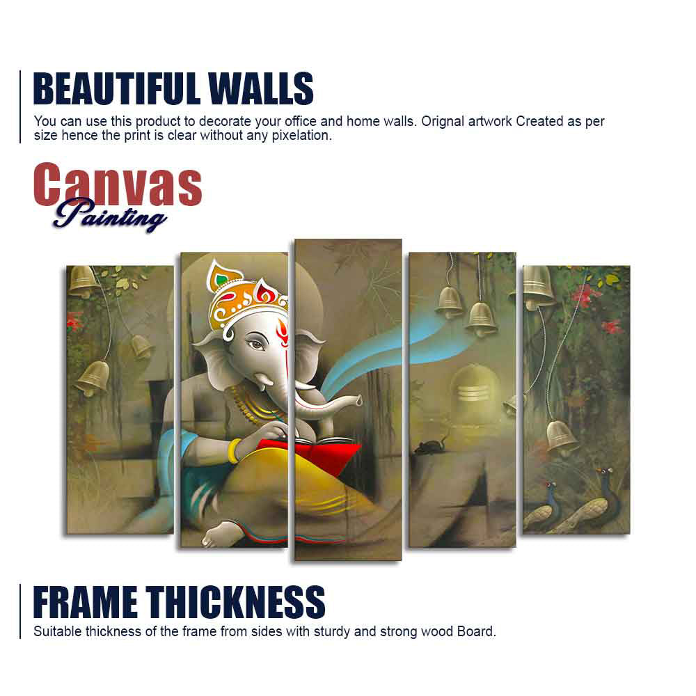 Beautiful Shree Ganesh Premium Wall Painting Set of Five Pieces