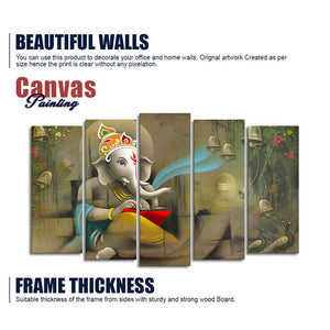 Beautiful Shree Ganesh Premium Wall Painting Set of Five Pieces