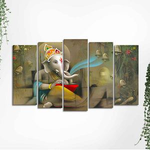 Beautiful Shree Ganesh Premium Wall Painting Set of Five Pieces