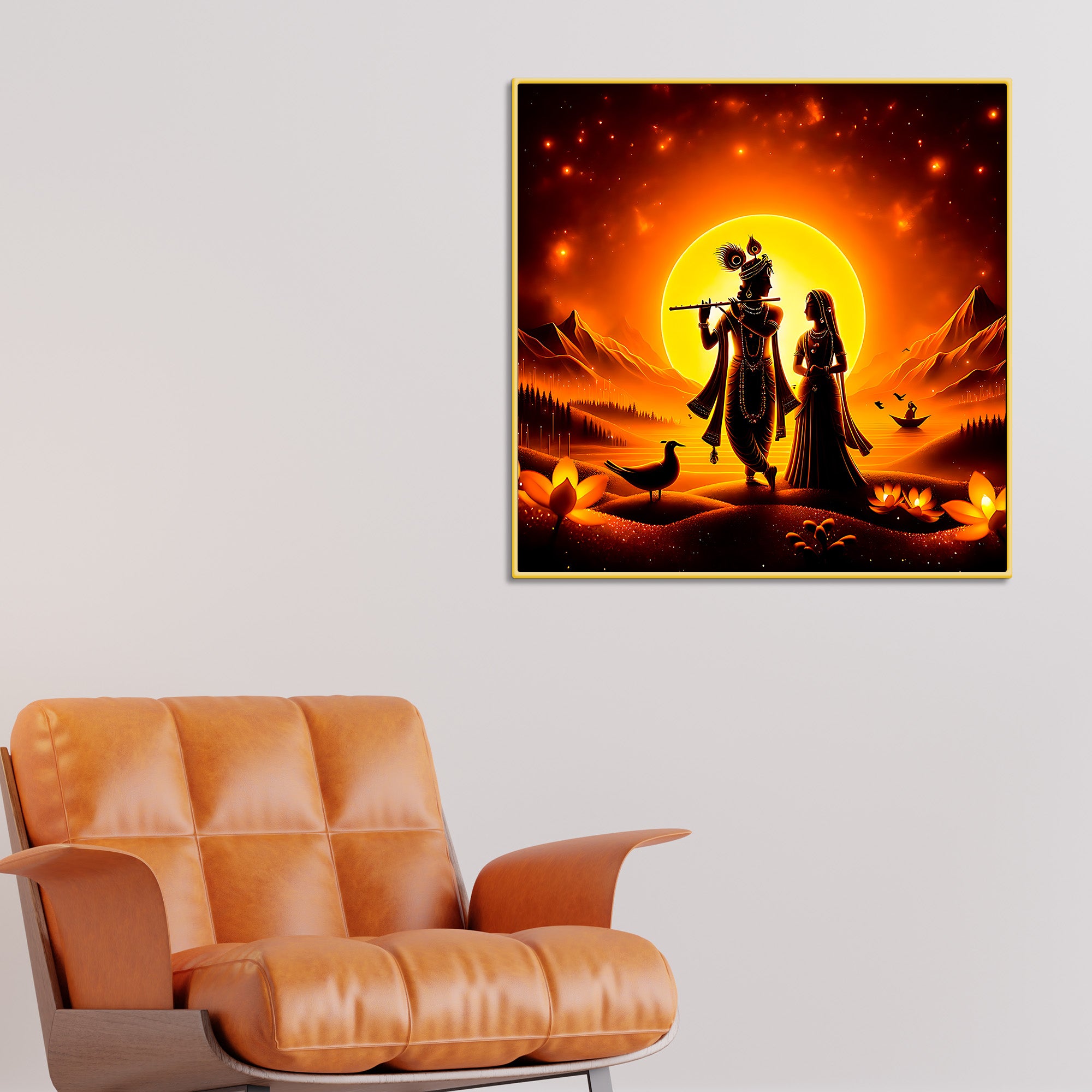 Beautiful Shri Radha Krishna Silhouette Canvas Wall Painting for Home Styling – Modern Spiritual Wall Decor