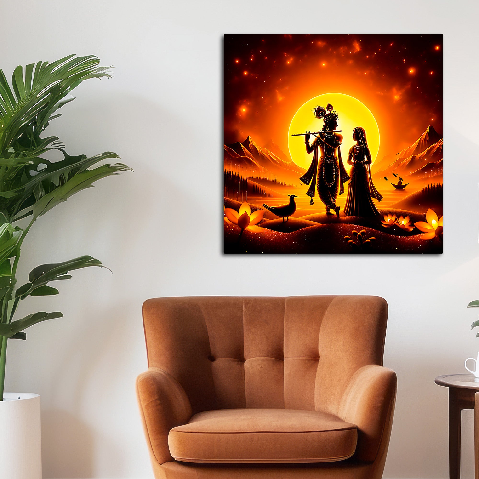Beautiful Shri Radha Krishna Silhouette Canvas Wall Painting for Home Styling – Modern Spiritual Wall Decor