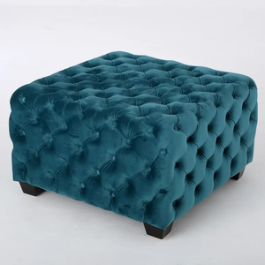 Beautiful Square Shaped Artistic Design Royal Blue Tufted Velvet Ottoman