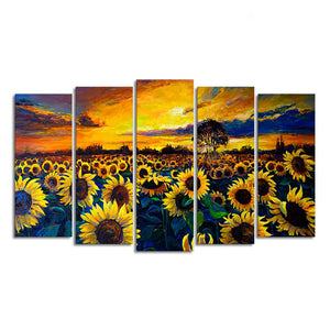 Beautiful Sunflower Garden Canvas Wall Painting of Five Pieces