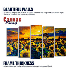 Beautiful Sunflower Garden Canvas Wall Painting of Five Pieces