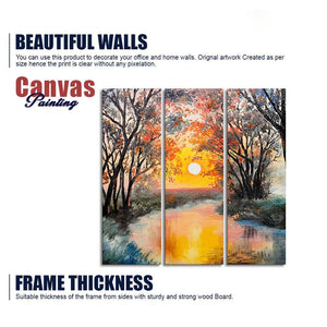 Beautiful Sunset at River Wall Painting Set of 3 Pieces