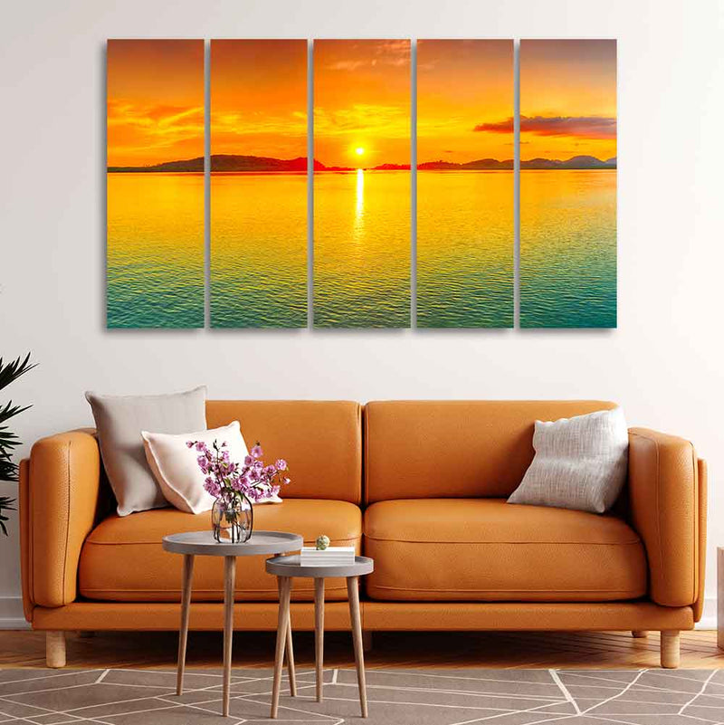 Beautiful Sunset Horizon Five Pieces Canvas wall Painting