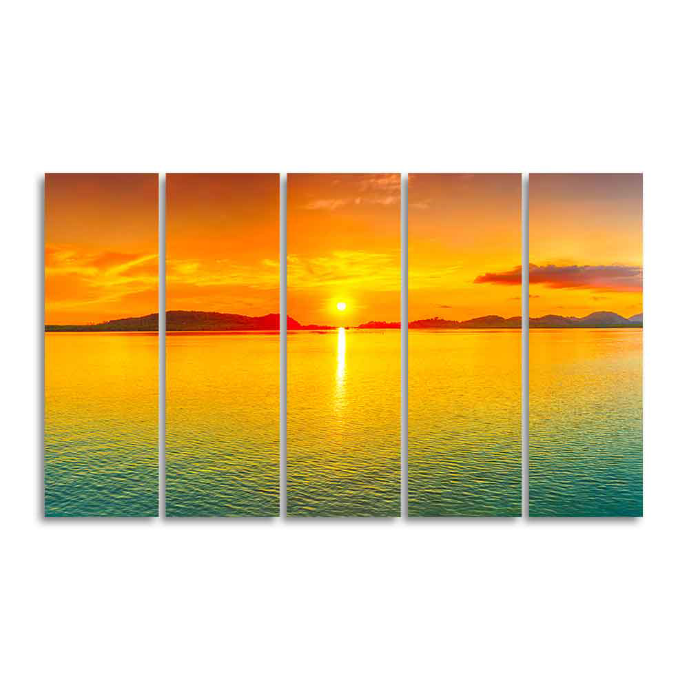 Beautiful Sunset Horizon Five Pieces Canvas wall Painting