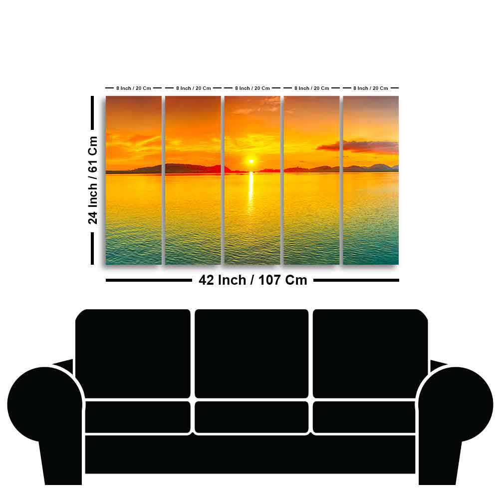 Beautiful Sunset Horizon Five Pieces Canvas wall Painting