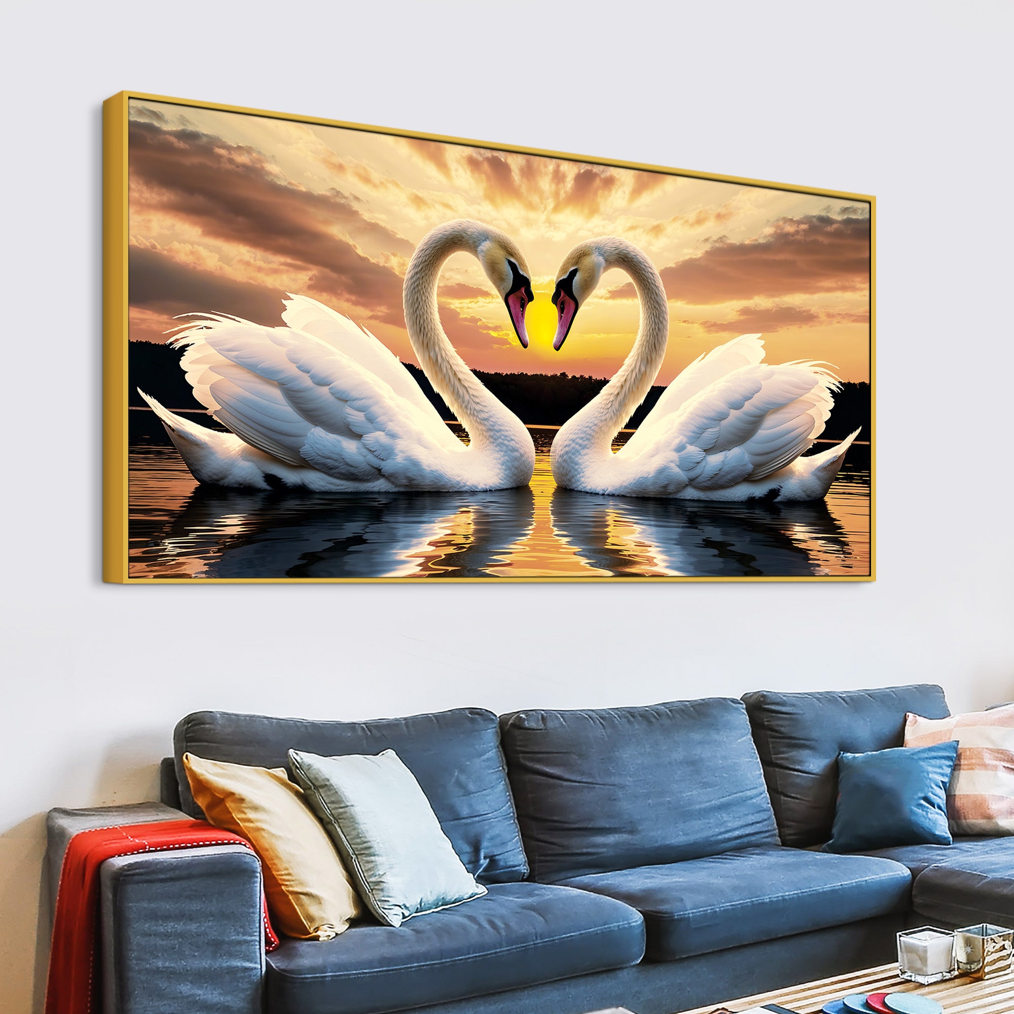 Beautiful Swan Pair Wall Painting for Home & Bedroom Décor