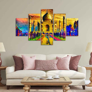 Beautiful Taj Mahal Canvas Wall Painting Set of Five