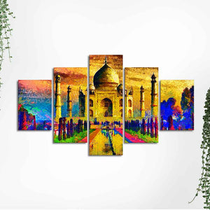 Beautiful Taj Mahal Canvas Wall Painting Set of Five