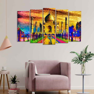 Beautiful Taj Mahal Canvas Wall Painting Set of Five Pieces