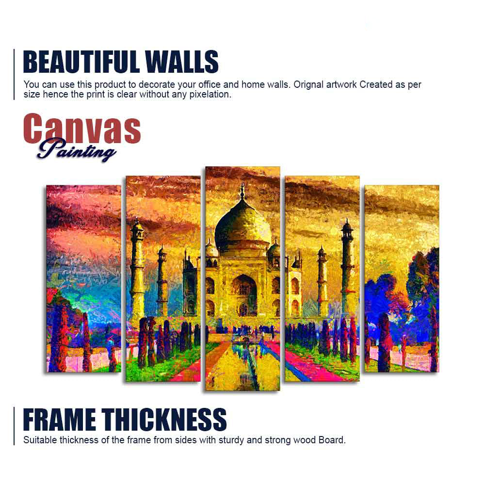 Beautiful Taj Mahal Canvas Wall Painting Set of Five Pieces