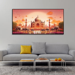 Beautiful Taj Mahal Scenery Premium Canvas Wall Painting