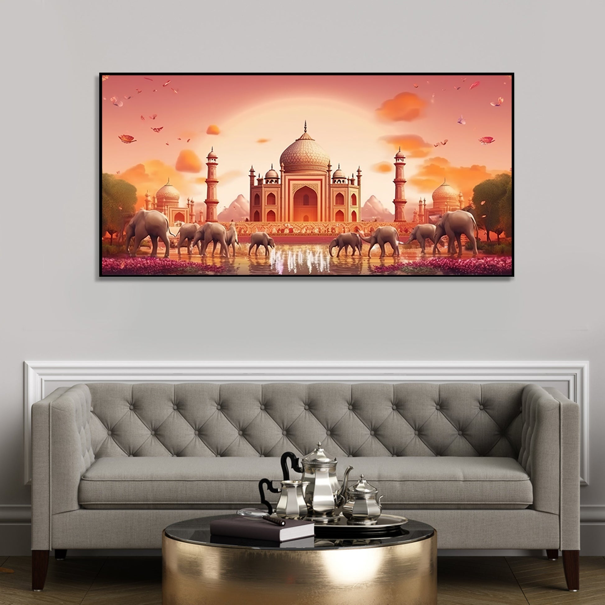 Beautiful Taj Mahal Scenery Premium Canvas Wall Painting