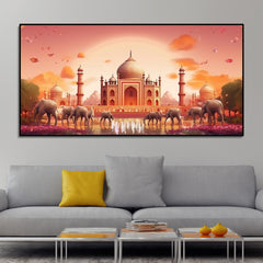 Beautiful Taj Mahal Scenery Premium Canvas Wall Painting