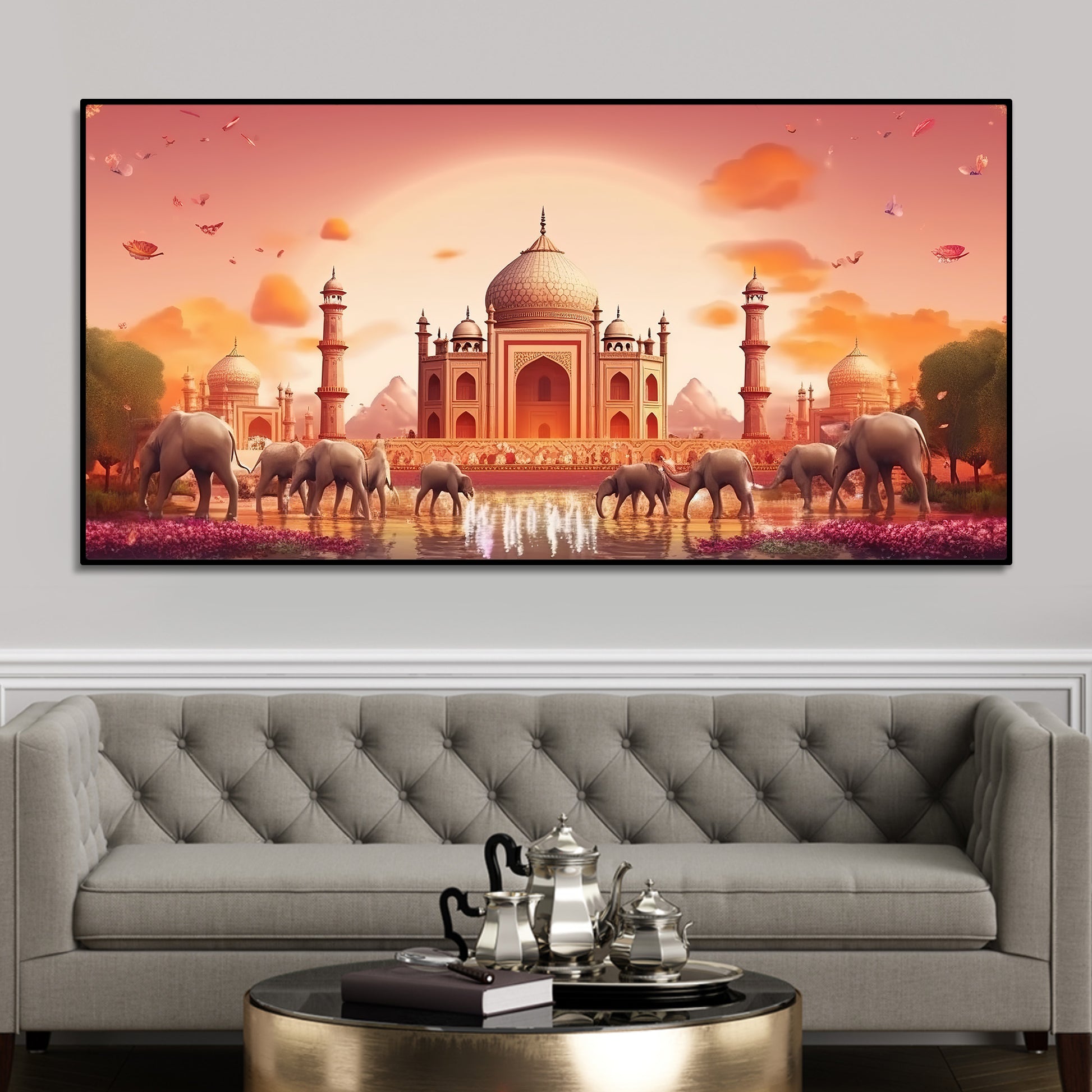 Beautiful Taj Mahal Scenery Premium Canvas Wall Painting