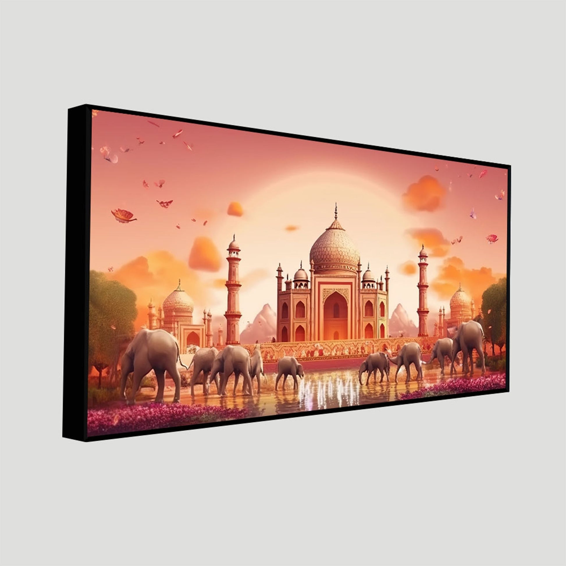 Beautiful Taj Mahal Scenery Premium Canvas Wall Painting