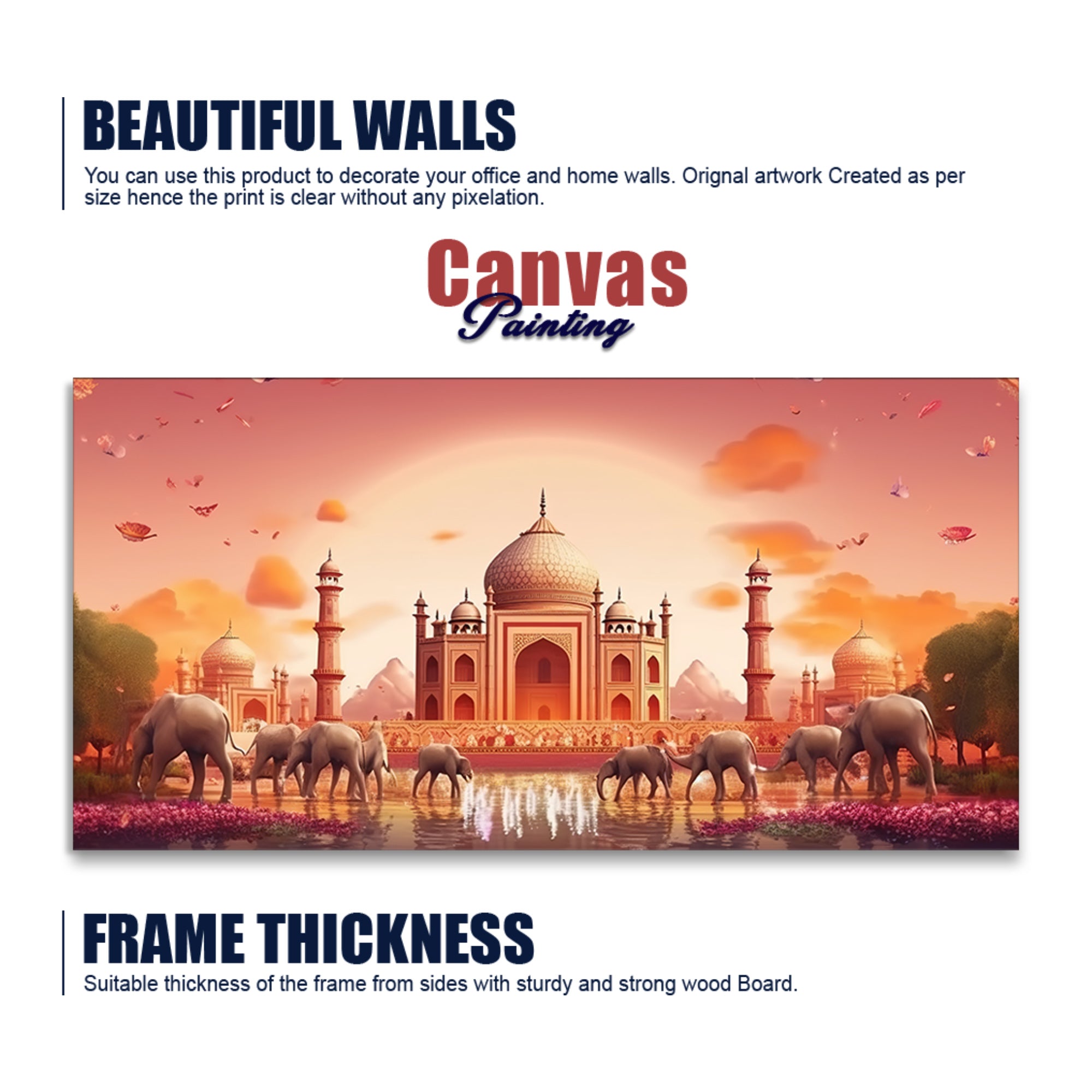 Beautiful Taj Mahal Scenery Premium Canvas Wall Painting