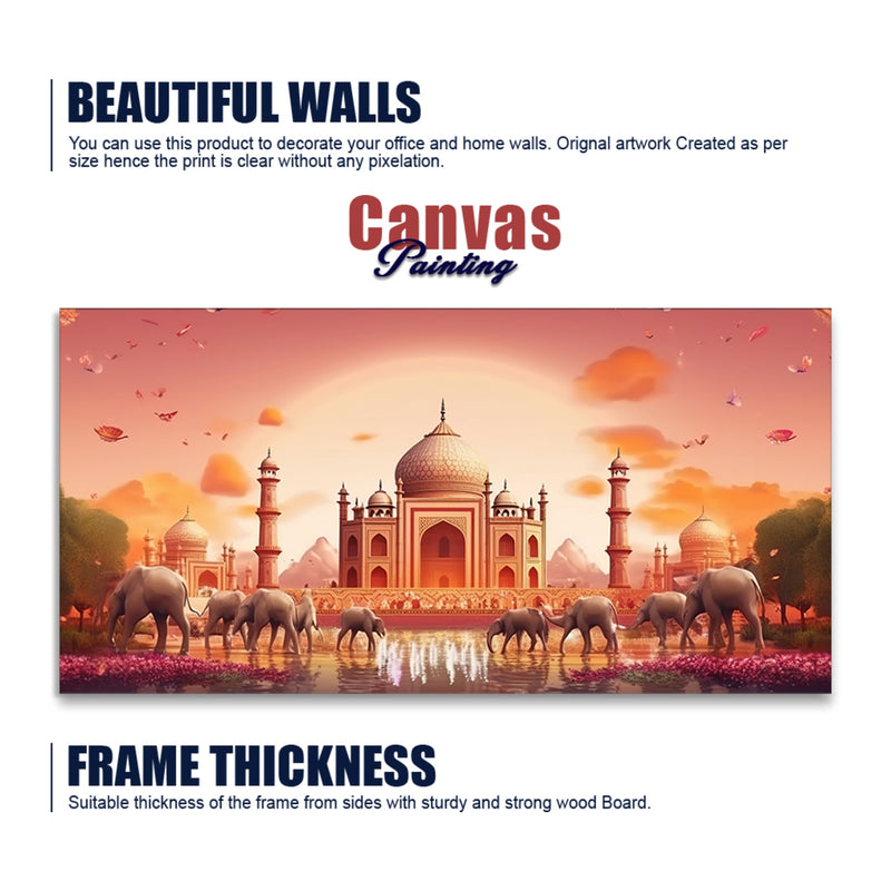 Beautiful Taj Mahal Scenery Premium Canvas Wall Painting